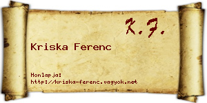 Kriska Ferenc névjegykártya